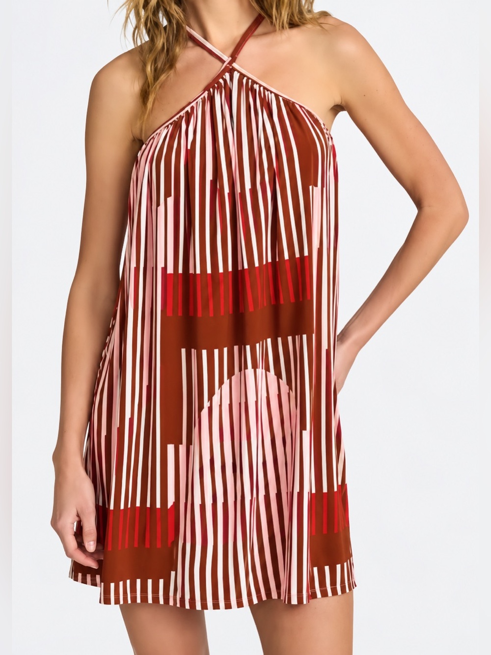 Express NWT red and brown halter neck mini dress, large
